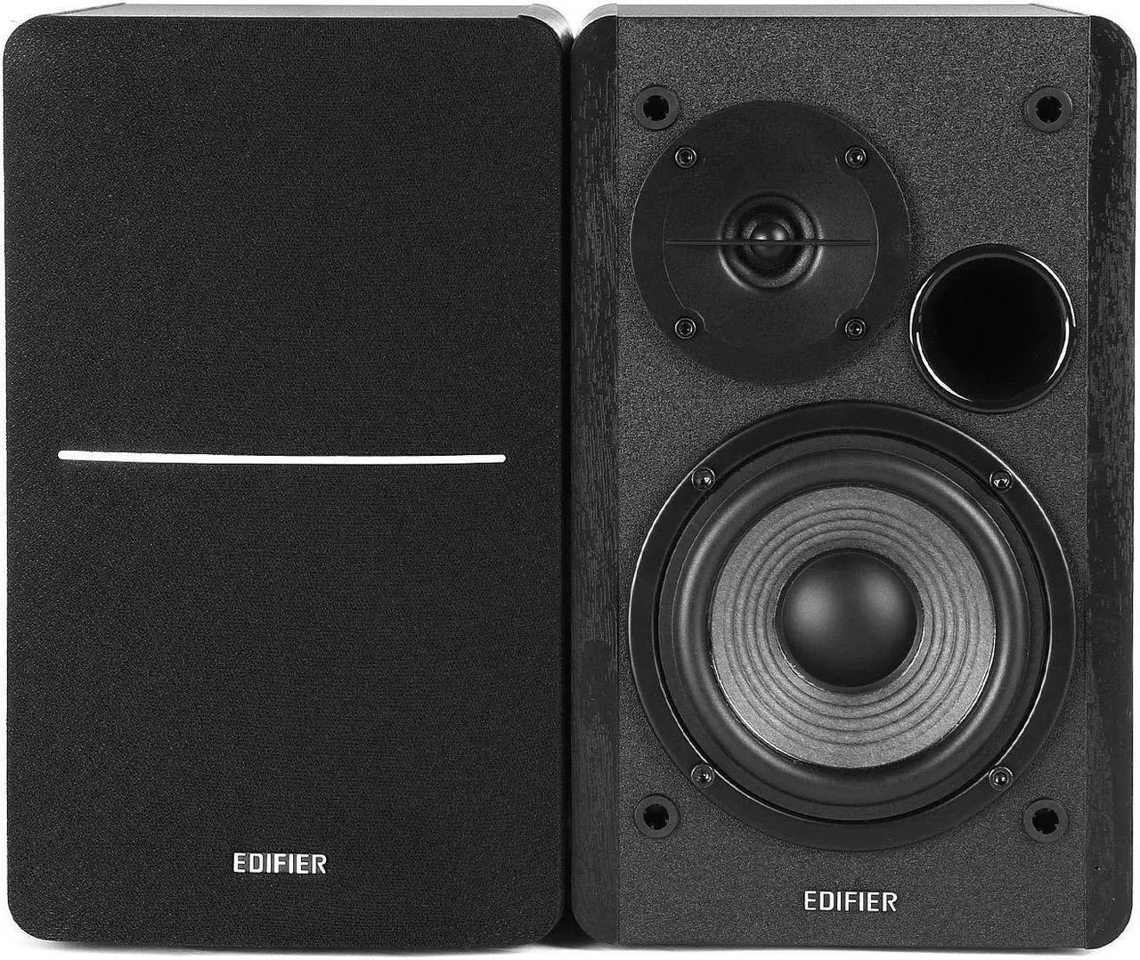 Alt view image 3 of 5 - Edifier R1280DB Powered Bluetooth Bookshelf Speakers - Optical Input - Wireless Studio Monitors - 4 Inch Near Field Speaker - 42W RMS - Wood Grain (Black)