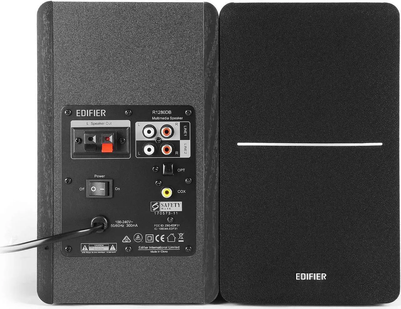 Alt view image 5 of 5 - Edifier R1280DB Powered Bluetooth Bookshelf Speakers - Optical Input - Wireless Studio Monitors - 4 Inch Near Field Speaker - 42W RMS - Wood Grain (Black)