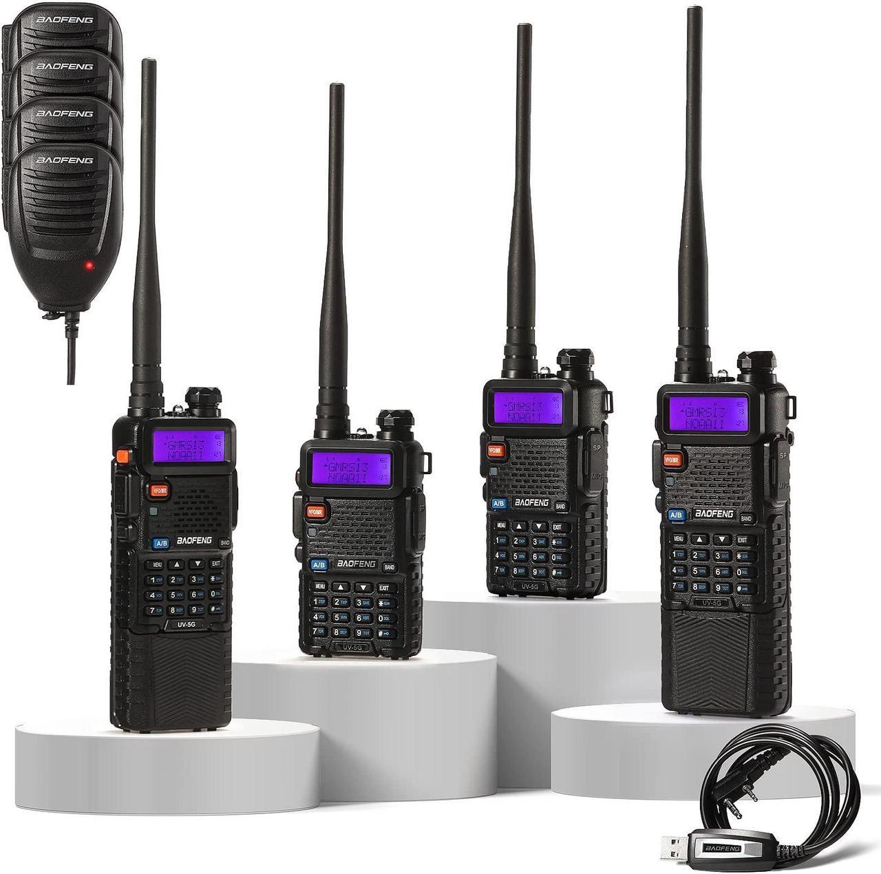 Main image of 4 Pack BAOFENG UV-5X (UV-5G) GMRS Radio, Long Range Walkie Talkies with 2 Pcs 3800mAh Battery, Two Way Radio with Speaker Mic, GMRS Handheld Radio for Adults, Support Chirp & NOAA