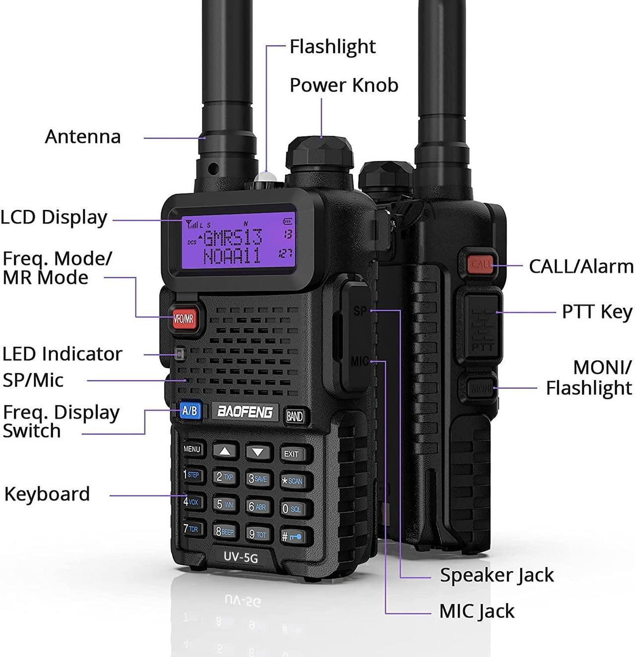 Alt view image 3 of 5 - 4 Pack BAOFENG UV-5X (UV-5G) GMRS Radio, Long Range Walkie Talkies with 2 Pcs 3800mAh Battery, Two Way Radio with Speaker Mic, GMRS Handheld Radio for Adults, Support Chirp & NOAA