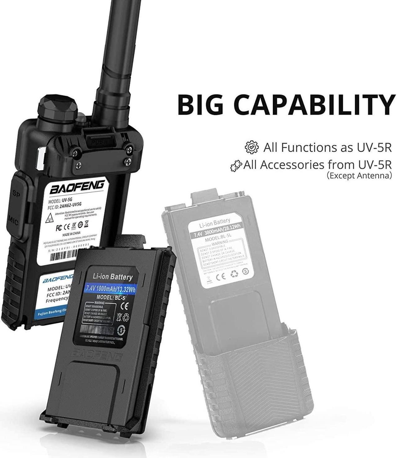 Alt view image 5 of 5 - 4 Pack BAOFENG UV-5X (UV-5G) GMRS Radio, Long Range Walkie Talkies with 2 Pcs 3800mAh Battery, Two Way Radio with Speaker Mic, GMRS Handheld Radio for Adults, Support Chirp & NOAA