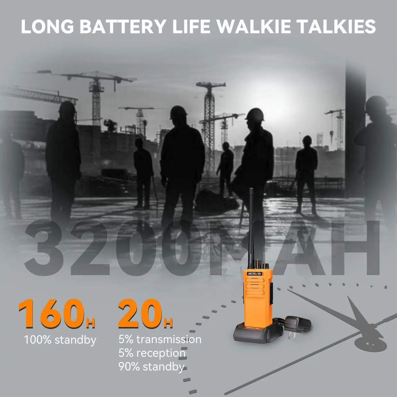 Alt view image 3 of 5 - Retevis RT29 Long Range Walkie Talkies, High Power 2 Way Radios with Charging Station, Two Way Radios Rechargeable, 3200mAh, for Manufacturing Transportation(Orange 6 Pack)