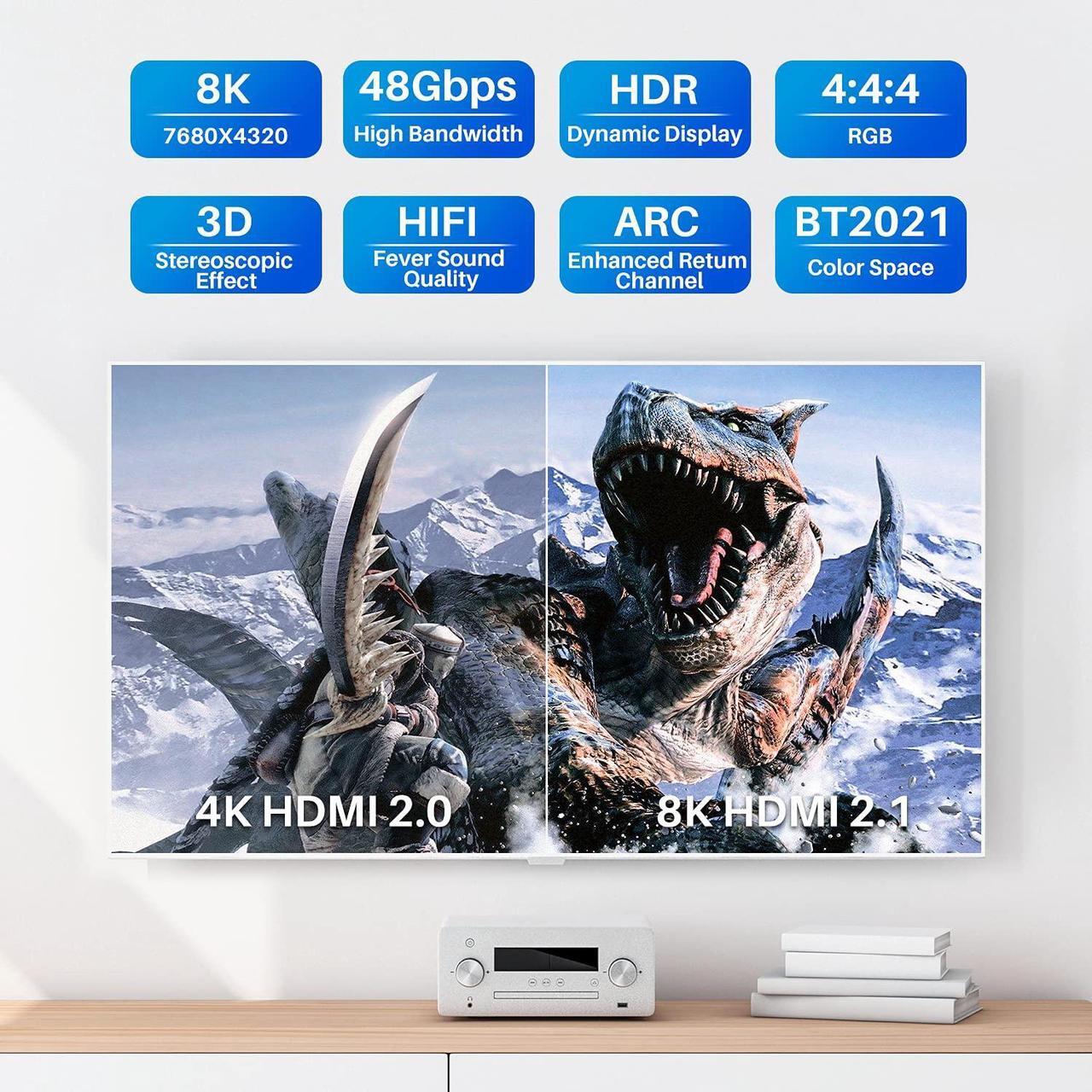 Alt view image 3 of 5 - Adoreen 8K Fiber Optic HDMI 2.1 Cable 40 Feet, Active Optical HDMI Cord for 8K@60Hz 4K@120Hz 2K@240Hz Dynamic HDR eARC HDCP2.2&2.3 4:4:4 3D,Compatible PS5/PS4,Ultra HD TV(12.2m)