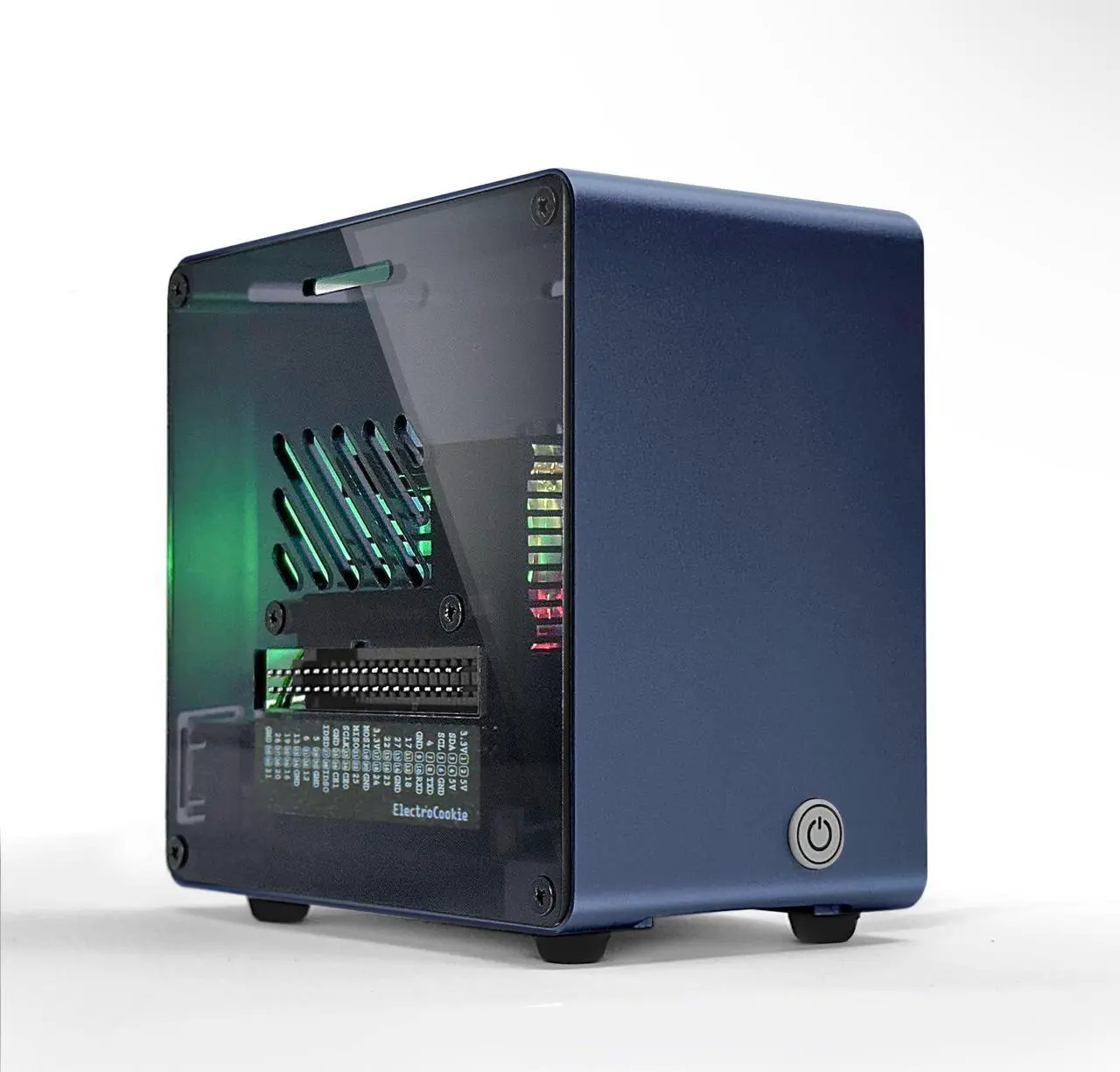 Main image of ElectroCookie Raspberry Pi 5 Case, Aluminum Mini Tower Case with Cooling Fan and Color Changing Ambient Light (Blue)