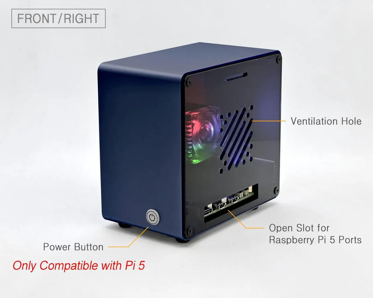 Alt view image 3 of 5 - ElectroCookie Raspberry Pi 5 Case, Aluminum Mini Tower Case with Cooling Fan and Color Changing Ambient Light (Blue)
