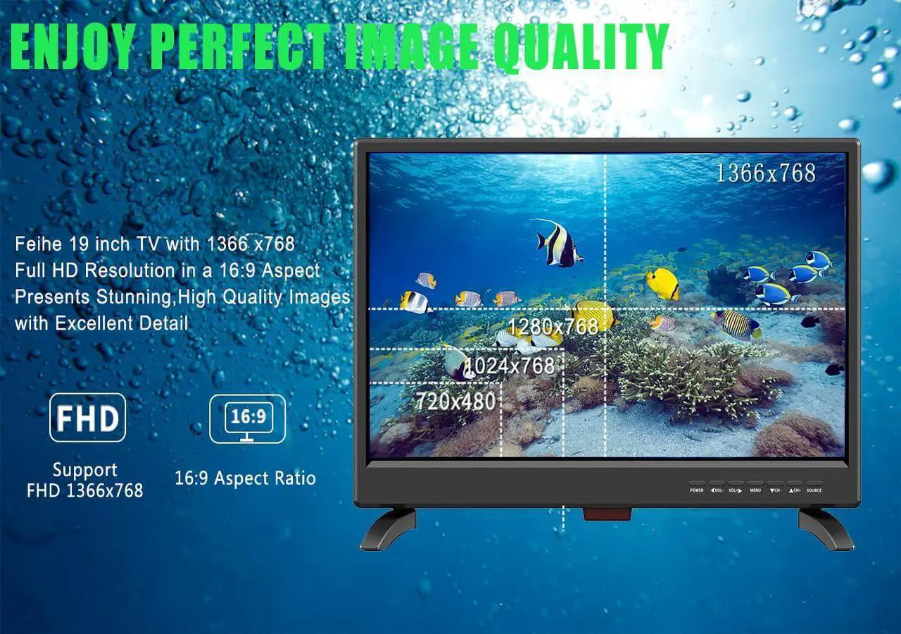 Alt view image 3 of 5 - Feihe 19 Inch TV, LED Widescreen TV with Digital ATSC Tuners HDMI/VGA/RCA/USB, 19 Inch Flat Screen TV w/Built in Dual Speakers for Kitchen and RV Camper(2023 Model)