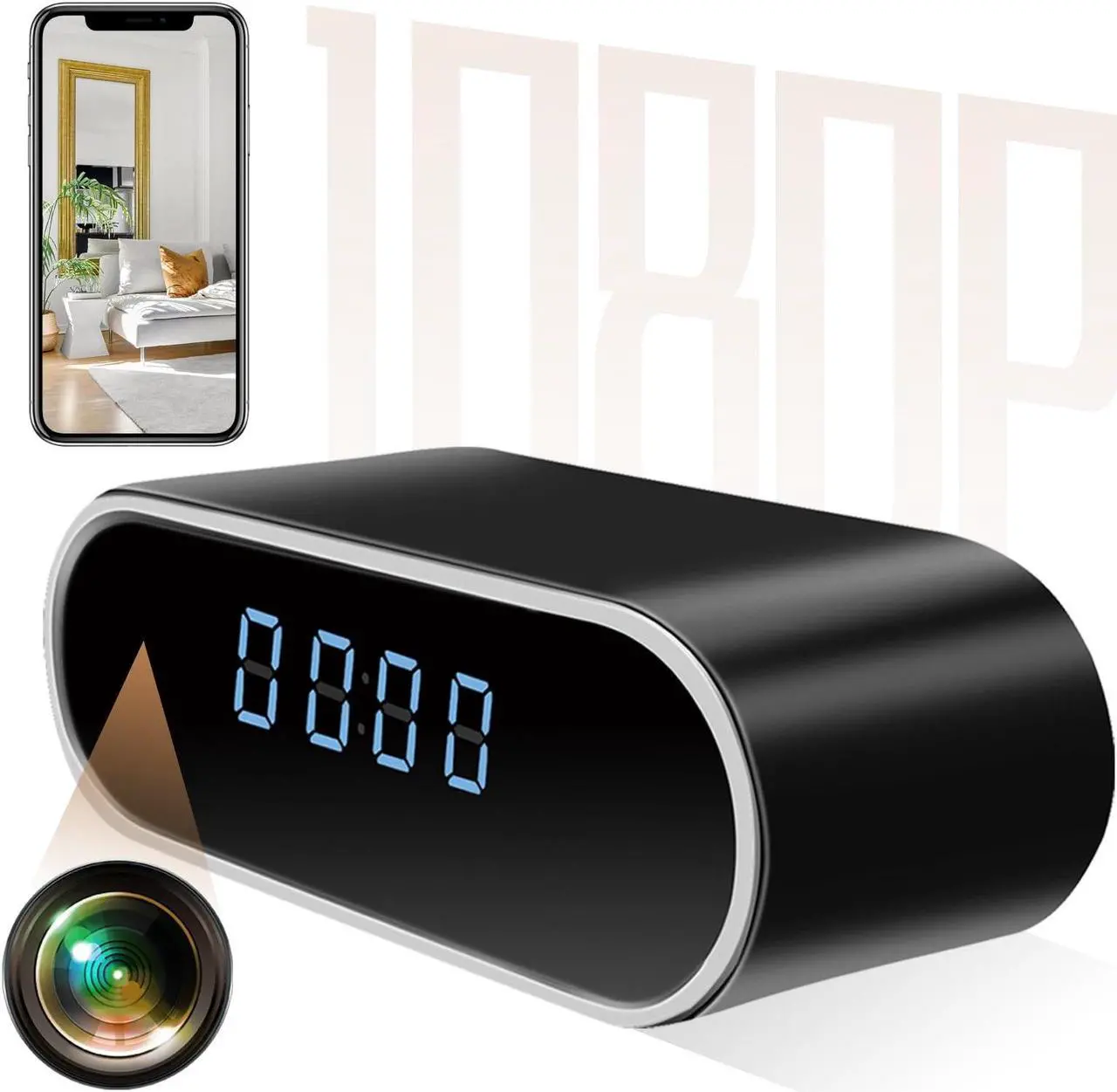 Main image of Jigayao Camera Clock, HD 1080P WiFi Alarm Clock Camera with Night Vision/Motion Detection/Loop Recording, Wireless Security Nanny Cam for Home and Office-Support iOS/Android No Audio