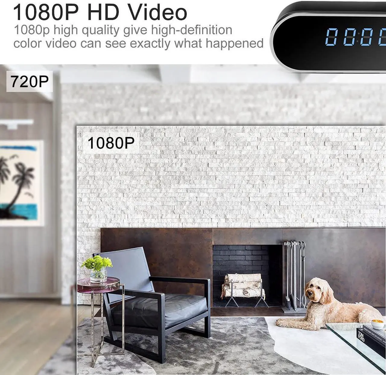 Alt view image 3 of 5 - Jigayao Camera Clock, HD 1080P WiFi Alarm Clock Camera with Night Vision/Motion Detection/Loop Recording, Wireless Security Nanny Cam for Home and Office-Support iOS/Android No Audio