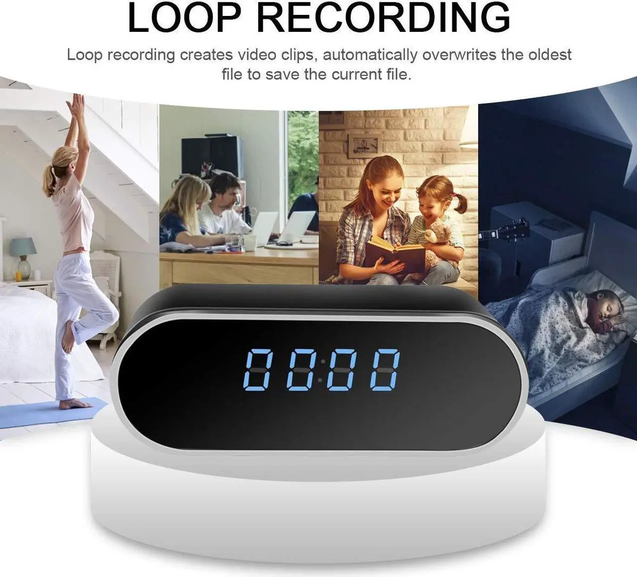 Alt view image 5 of 5 - Jigayao Camera Clock, HD 1080P WiFi Alarm Clock Camera with Night Vision/Motion Detection/Loop Recording, Wireless Security Nanny Cam for Home and Office-Support iOS/Android No Audio