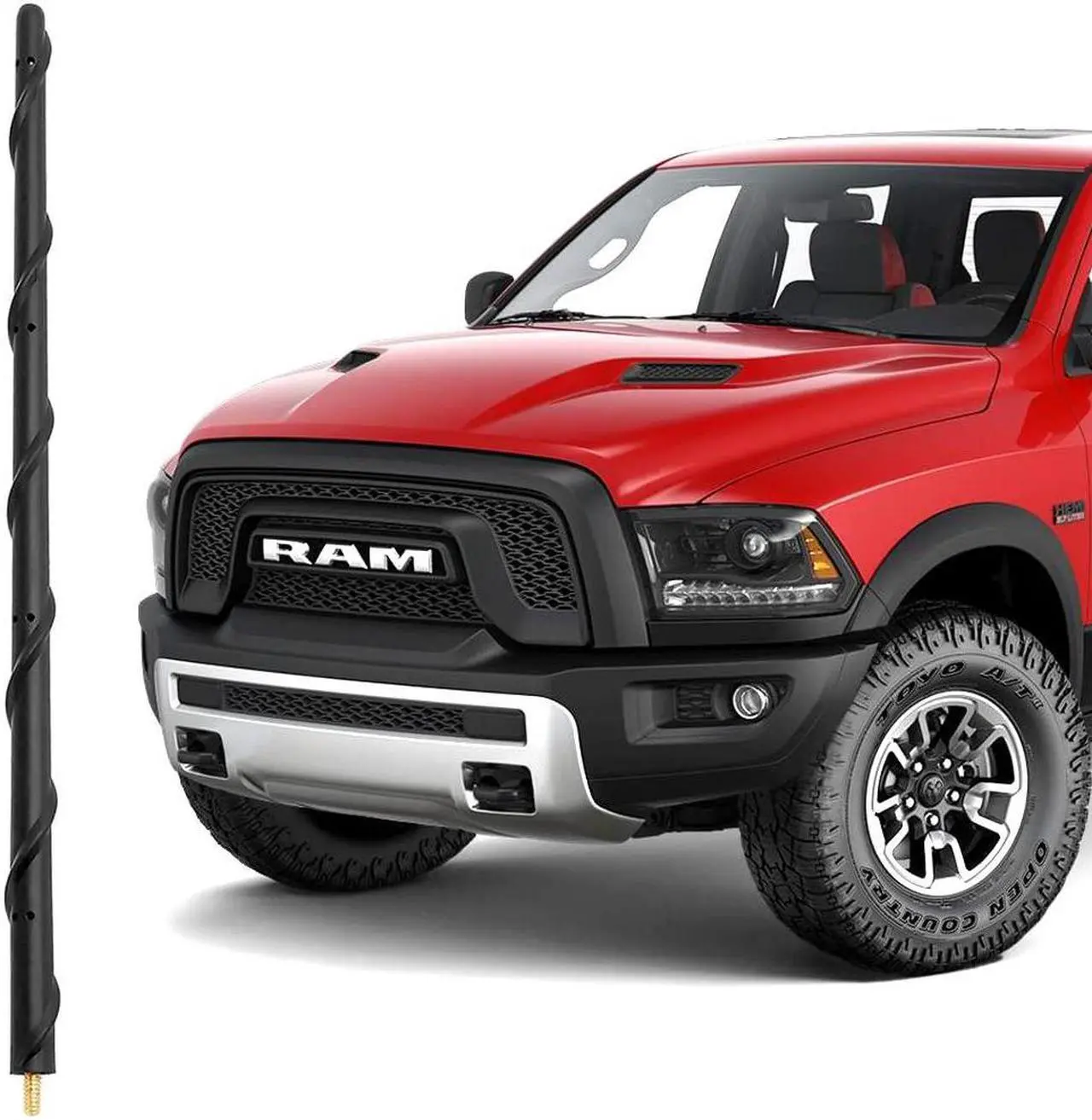 Main image of KSaAuto 16 Inch Antenna for 2009-2024 Dodge RAM 1500 2500 3500 Classic Warlock, Dodge RAM 1500 Accessories, Flexible Spiral Rubber Car Truck RAM Antenna Replacement Upgrade for FM AM Radio Reception