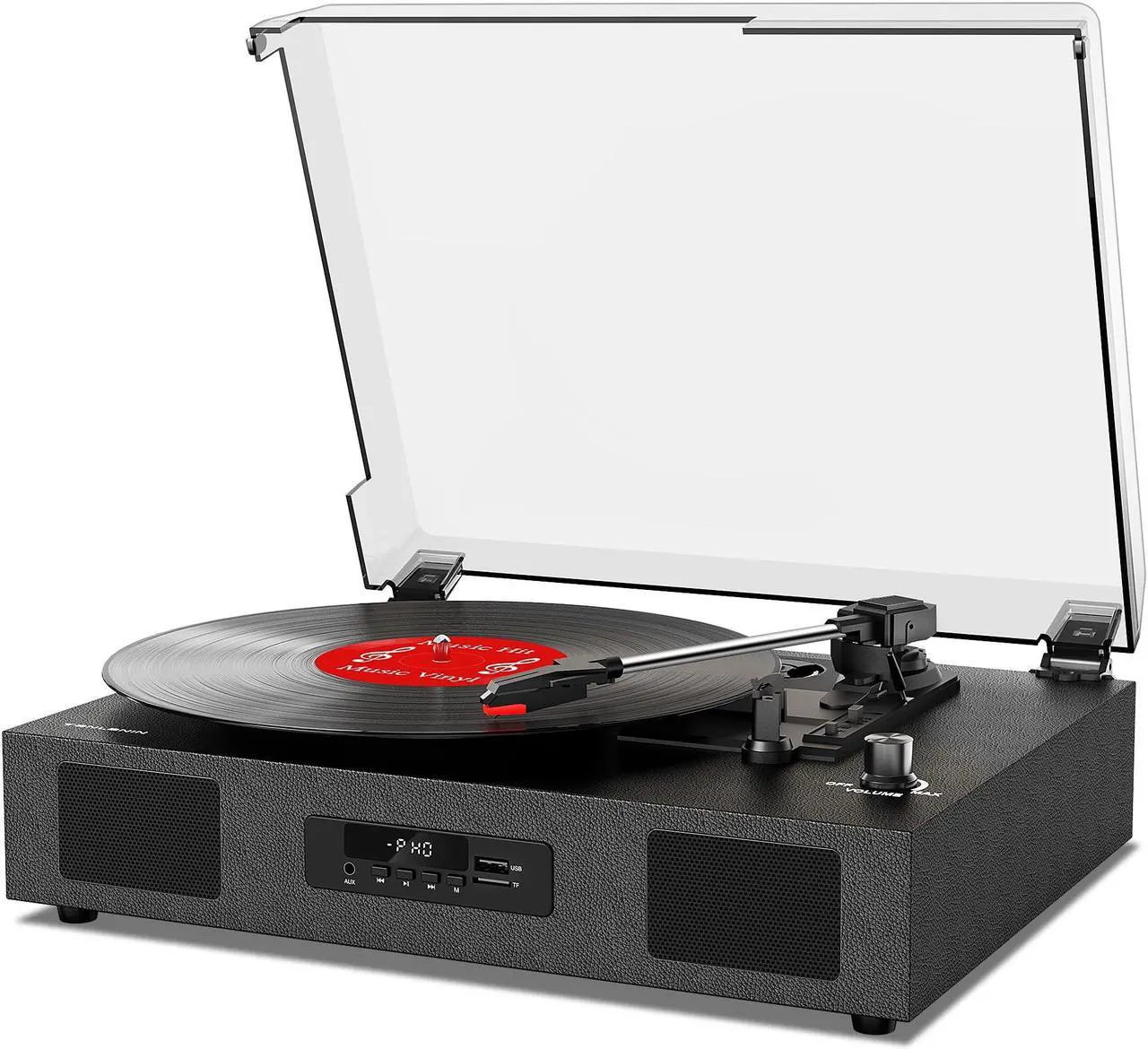 Main image of Vinyl Record Player with Speakers, Belt-Drive 3 Speed Vintage Bluetooth Turntable, USB Recording, AUX-in & RCA Line Out LP Player, Black
