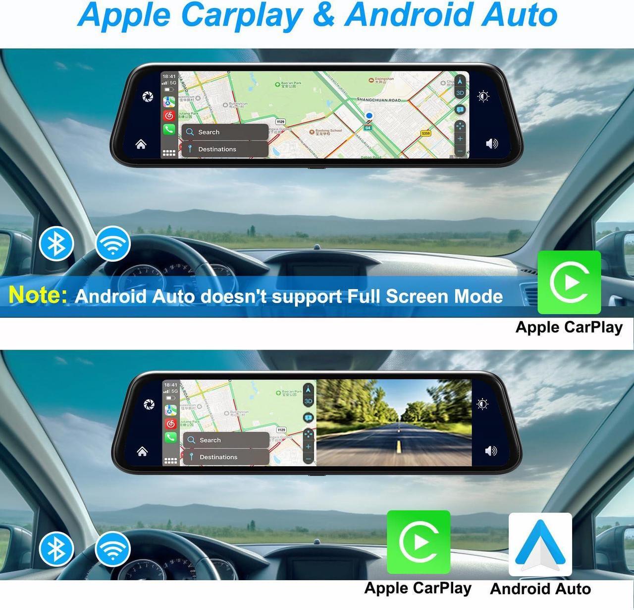 Alt view image 5 of 5 - Oncheer 12" 2K Smart Rear View Mirror Camera, in-Mirror Dash Cam Front and Rear Video Players, Backup Camera Mirror Support Apple CarPlay & Android Auto for All Vehicles, Parking Monitoring, 64GB Card