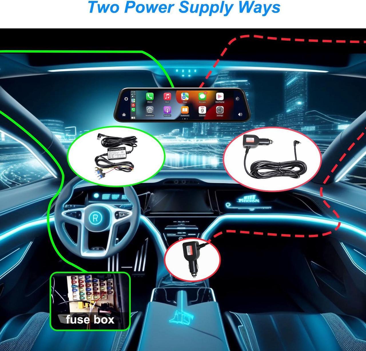 Alt view image 3 of 5 - Oncheer 12" 2K Smart Rear View Mirror Camera, in-Mirror Dash Cam Front and Rear Video Players, Backup Camera Mirror Support Apple CarPlay & Android Auto for All Vehicles, Parking Monitoring, 64GB Card