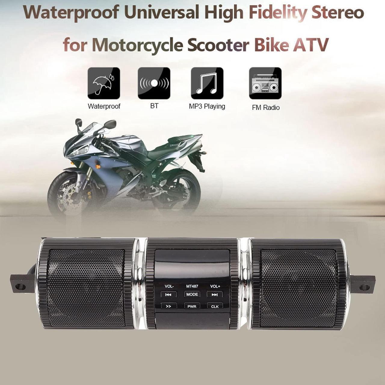 Alt view image 2 of 5 - Waterproof Bluetooth Motorcycle Stereo Speakers, Built in Installation Tool, Plug and Play, 10M Connections Distance, DC 12V Audio Sound System for 7/8 to 1.25 in Handlebars(Black)