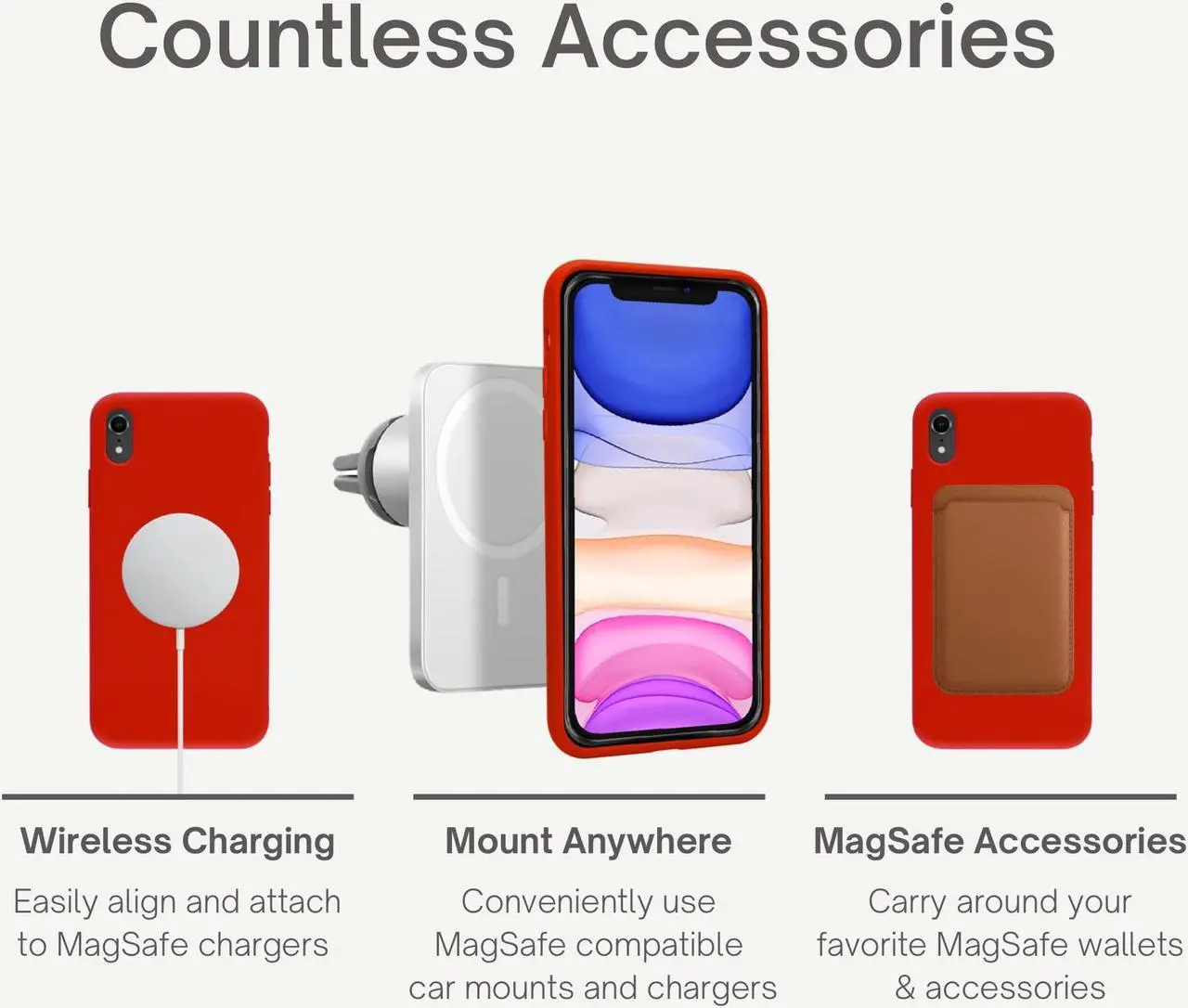 Alt view image 4 of 5 - VECI iPhone XR Magnetic Case, Compatible with MagSafe Accessories, Soft Touch Silicone (iPhone XR, Red)