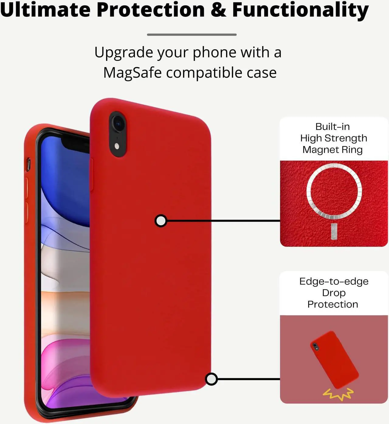Alt view image 2 of 5 - VECI iPhone XR Magnetic Case, Compatible with MagSafe Accessories, Soft Touch Silicone (iPhone XR, Red)