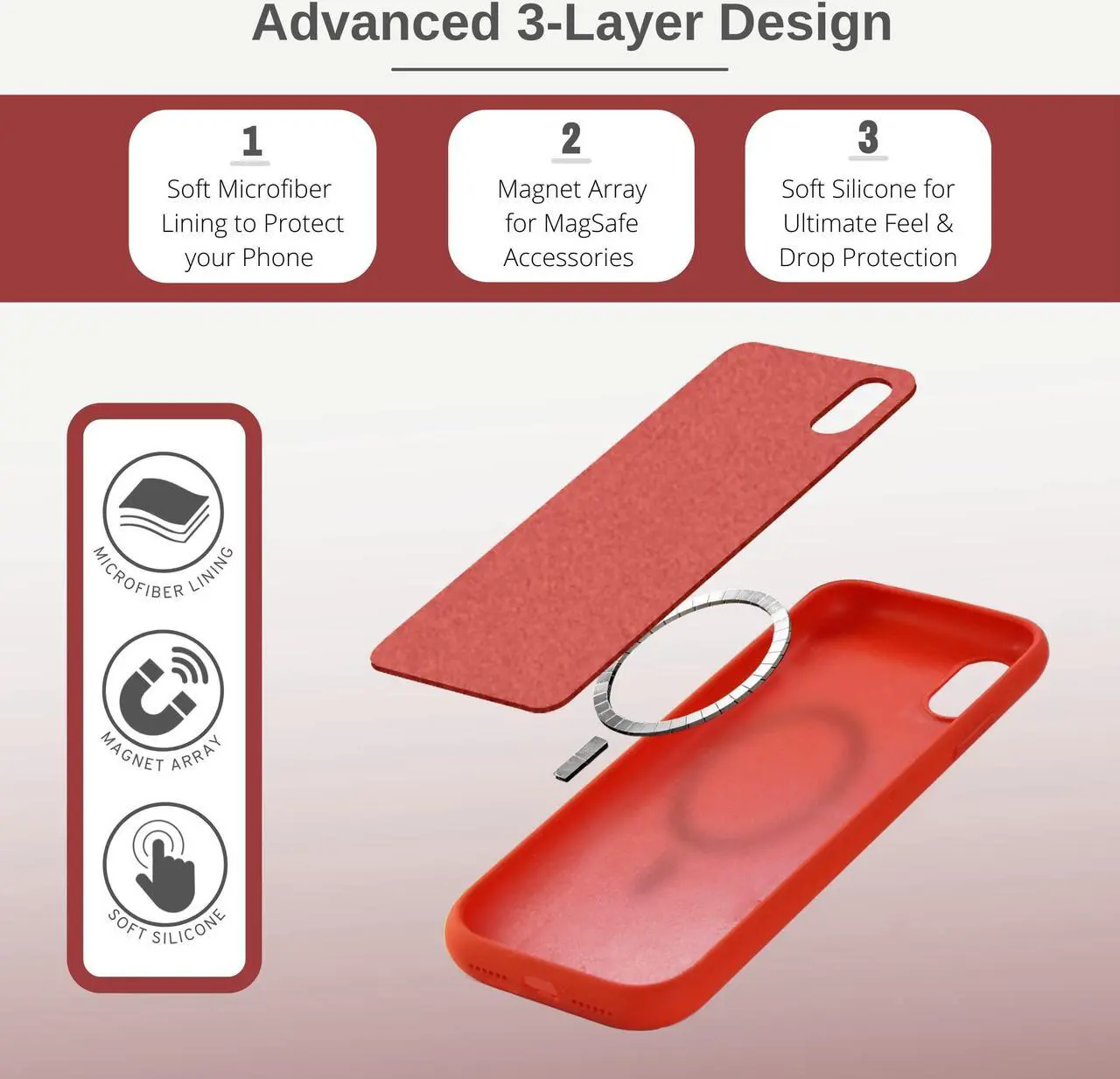 Alt view image 3 of 5 - VECI iPhone XR Magnetic Case, Compatible with MagSafe Accessories, Soft Touch Silicone (iPhone XR, Red)