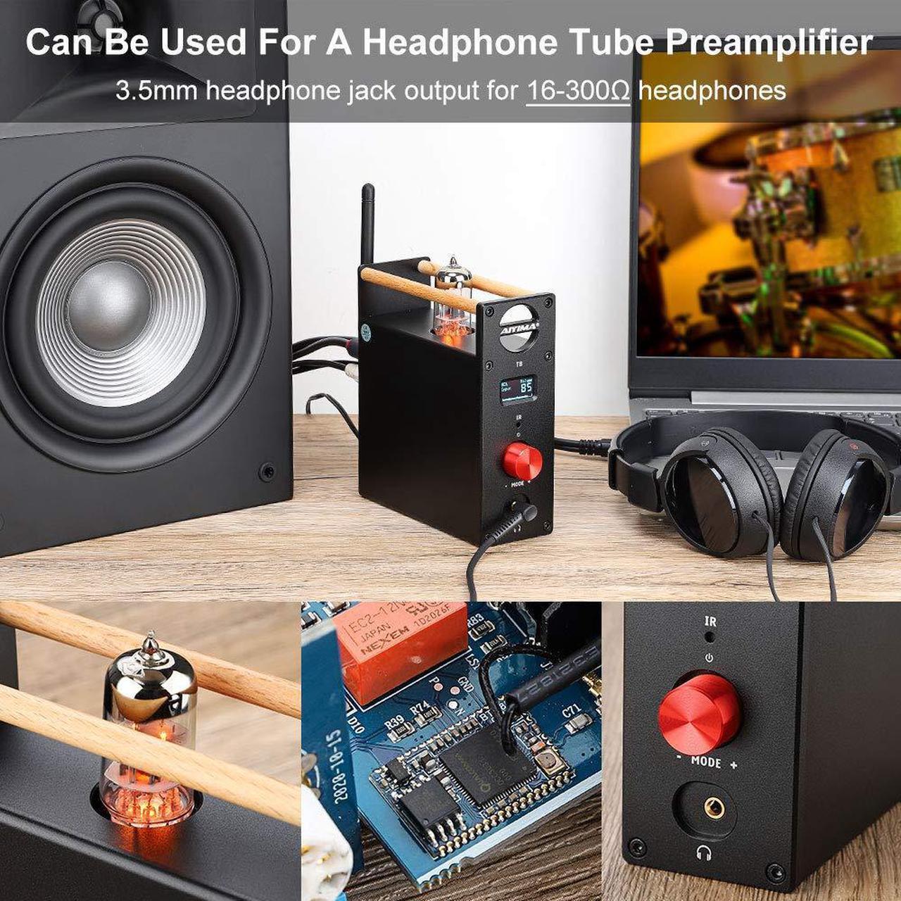 Alt view image 2 of 5 - AIYIMA T8 6N3 Digital Tube Preamplifier Bluetooth 5.0 Hi-Fi Headphone Preamp Decoder Preamp PC-USB DAC APTX for Home Wireless Receiver Audio Stereo Amplifier + with Remote Control