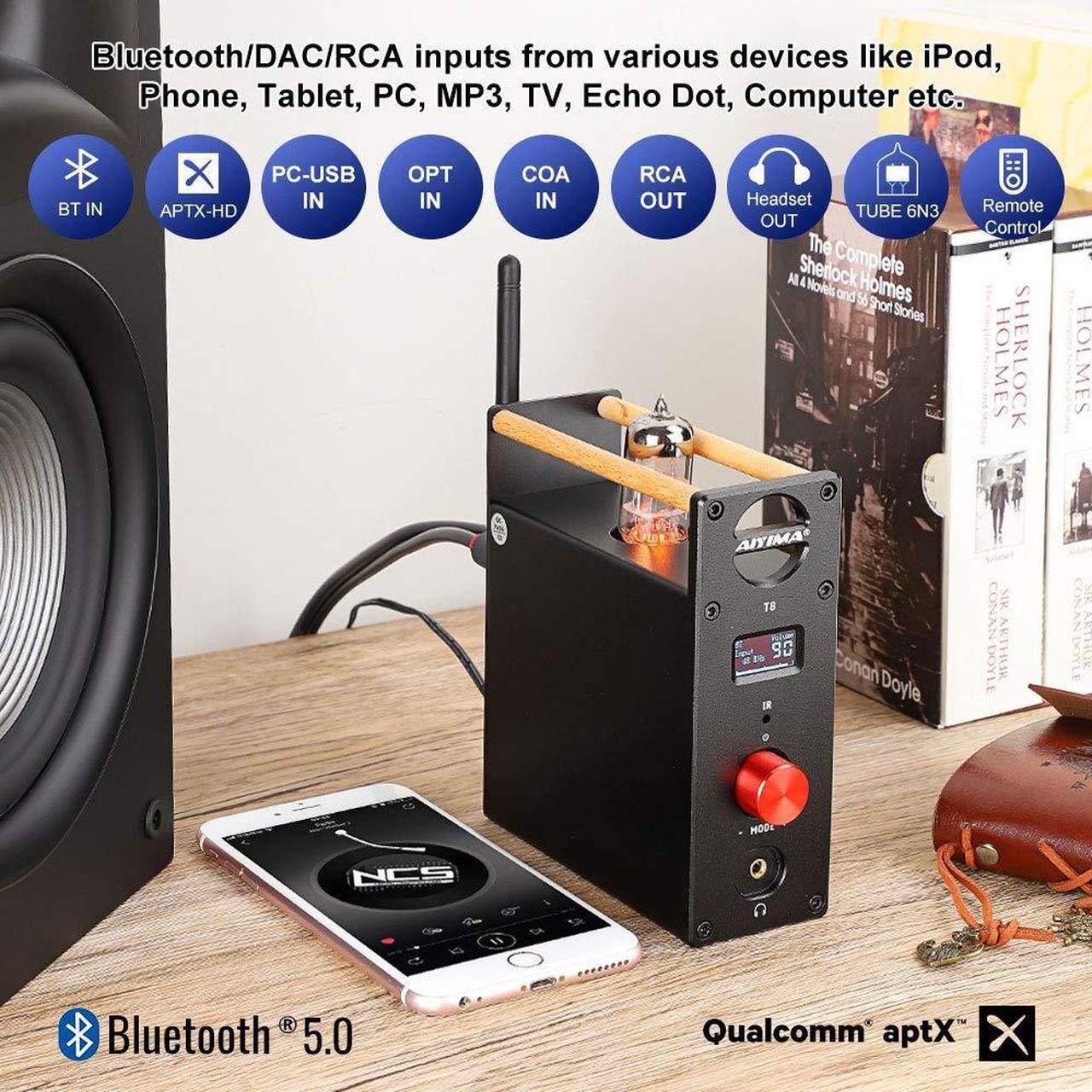 Alt view image 5 of 5 - AIYIMA T8 6N3 Digital Tube Preamplifier Bluetooth 5.0 Hi-Fi Headphone Preamp Decoder Preamp PC-USB DAC APTX for Home Wireless Receiver Audio Stereo Amplifier + with Remote Control