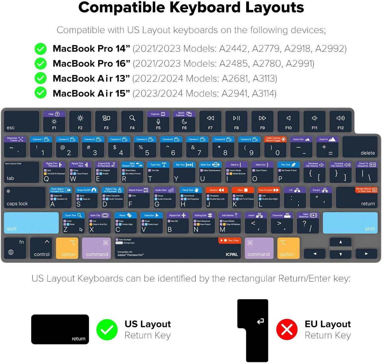 Alt view image 5 of 5 - JCPal Adobe Premiere Pro Shortcut Guide Keyboard Cover for 2021/2023 M1/M2/M3 Apple MacBook Pro 14 inch and MacBook Pro 16 inch, M2/M3 MacBook Air 13 inch,M2/M3 MacBook Air 15 inch (US-Layout)