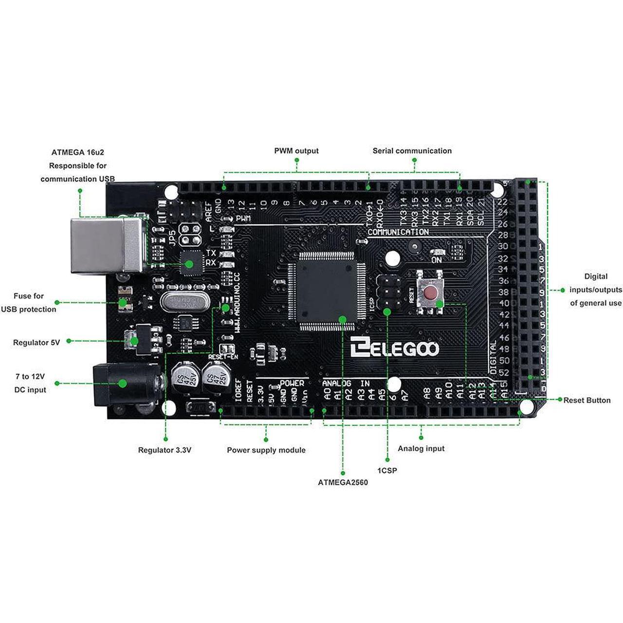 Alt view image 3 of 5 - ELEGOO MEGA R3 Board ATmega 2560 + USB Cable & ELEGOO 120pcs Multicolored Dupont Wire & ELEGOO 3pcs Breadboard 830 Point Solderless Prototype PCB Board Kit