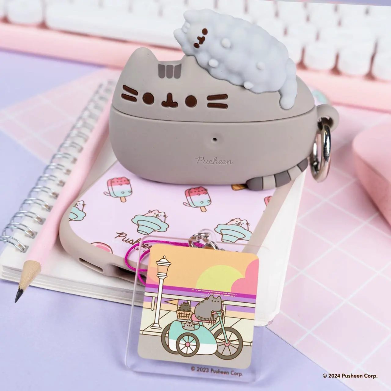 Alt view image 2 of 5 - Pusheen & Stormy AirPods Pro Case + Pusheen Summer Charm Keychain