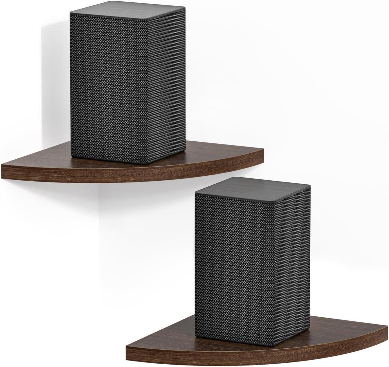 Main image of Corner Speaker Shelf for Small Speaker Wall Mount, Wooden Floating Shelves for Samsung, Sony, Bose, LG, JBL Bluetooth Speaker Mounts - Floating Corner Shelf for Most of Satellite Speakers, Set of 2