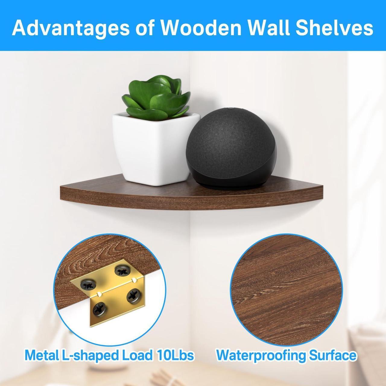 Alt view image 4 of 5 - Corner Speaker Shelf for Small Speaker Wall Mount, Wooden Floating Shelves for Samsung, Sony, Bose, LG, JBL Bluetooth Speaker Mounts - Floating Corner Shelf for Most of Satellite Speakers, Set of 2