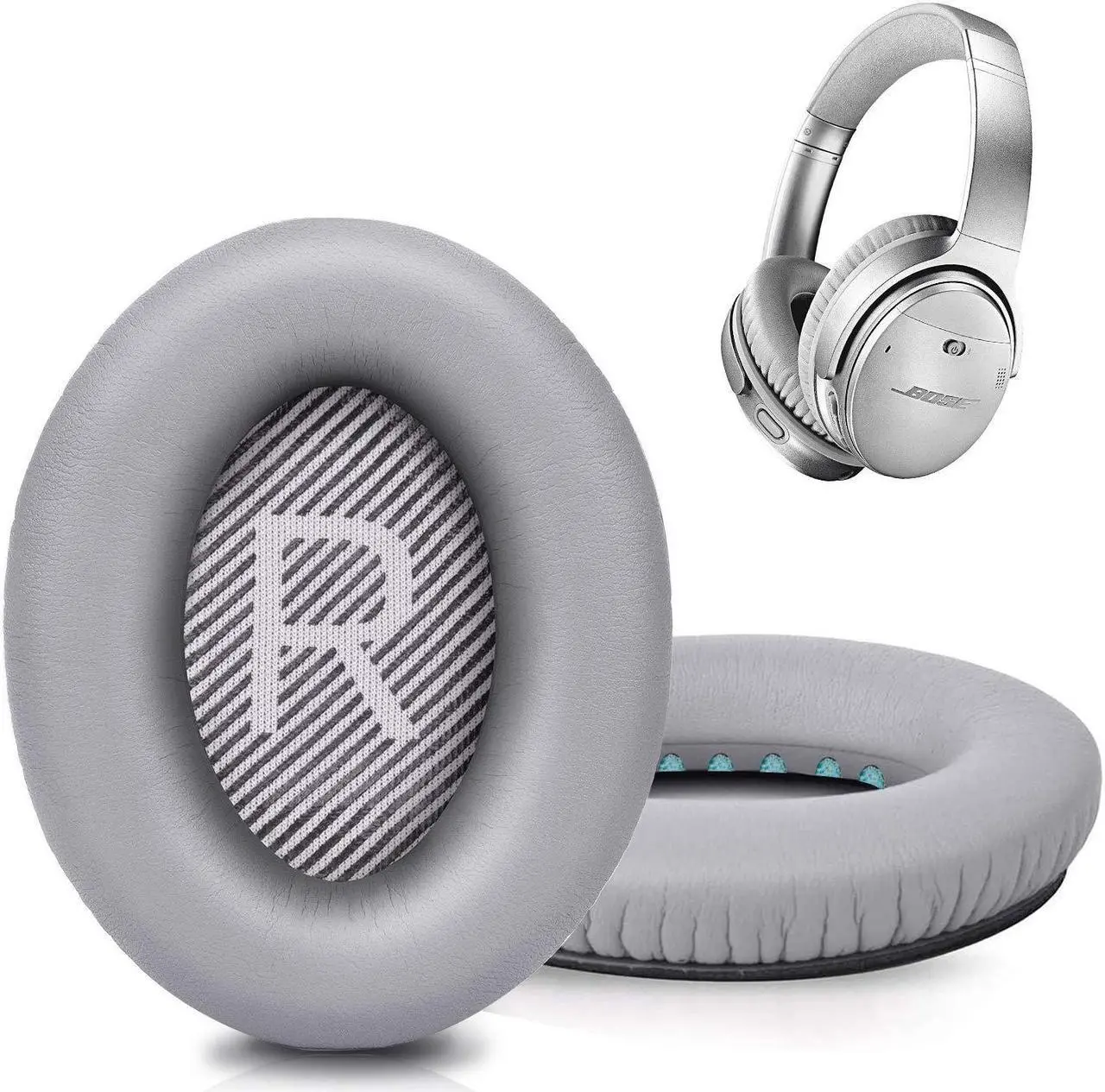 Alt view image 2 of 5 - GEVO Ear Pads Cushions Replacement, Ear Pads for Bose QuietComfort 35 (QC35) and Quiet Comfort 35 II (QC35 II) Over-Ear Headphones & More, Memory Foam & Silver(PU Leather&Cooling-Gel)
