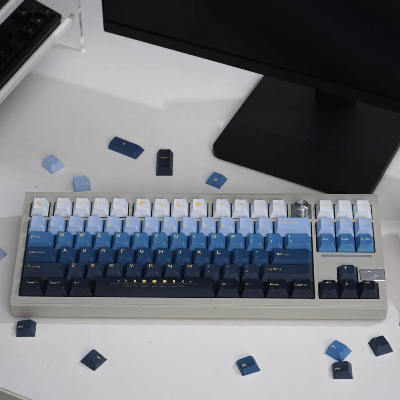 Alt view image 3 of 5 - mintcaps PBT Keycaps 130 Keys Moon Cherry Profile Keycap Set Custom DYE-Sub Cute Keycaps for 60% 65% 70% 75% Cherry Gateron MX Switches Mechanical Keyboard