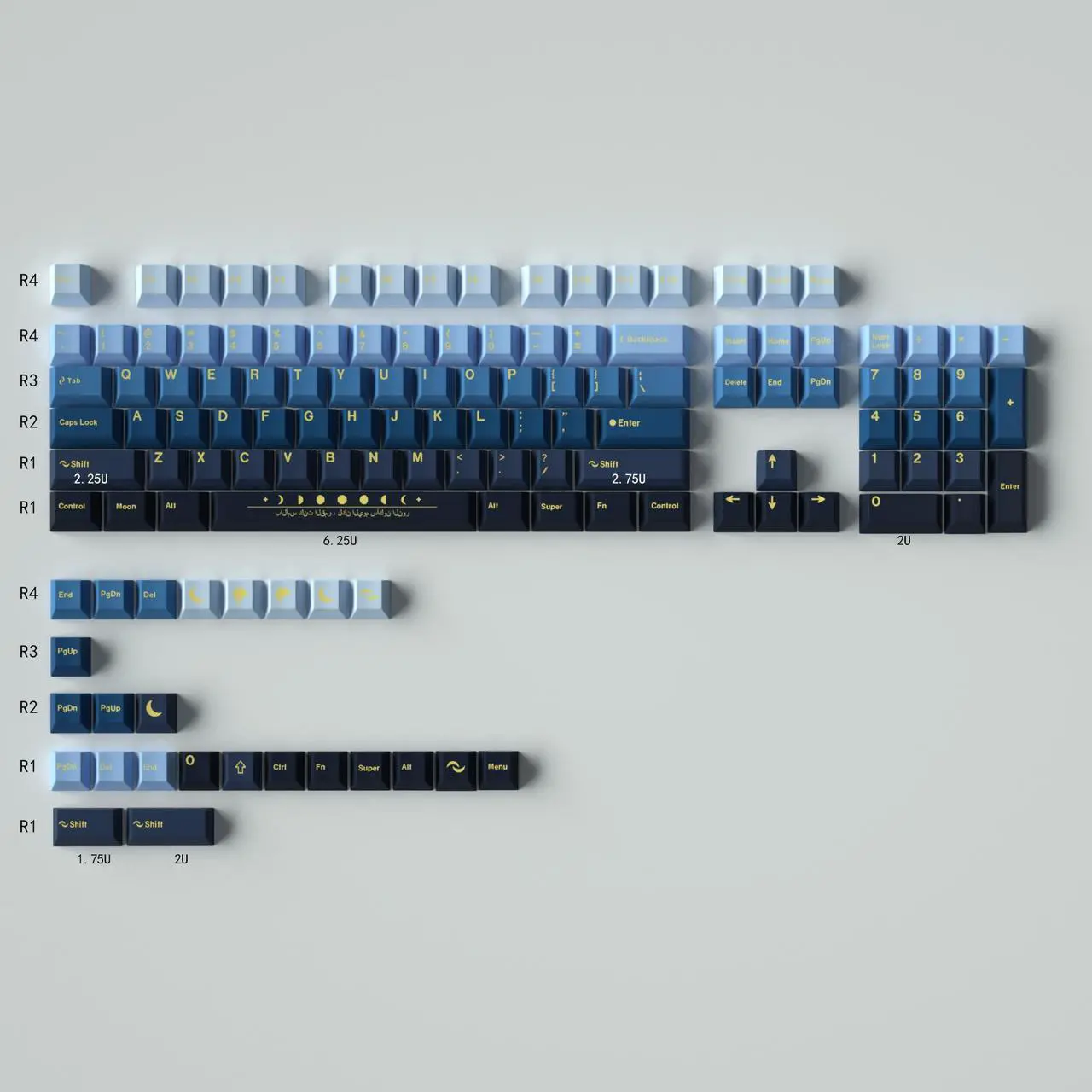 Alt view image 4 of 5 - mintcaps PBT Keycaps 130 Keys Moon Cherry Profile Keycap Set Custom DYE-Sub Cute Keycaps for 60% 65% 70% 75% Cherry Gateron MX Switches Mechanical Keyboard
