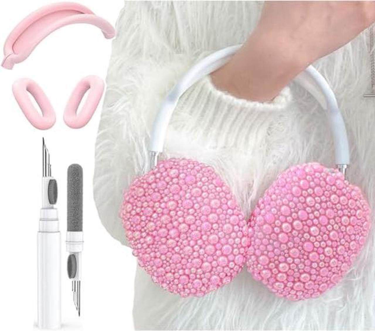 Main image of Glitter Pearls Case Cover for AirPods Max Headphones with Cleaner Pen Girls, Soft Handmade Beads TPU Ear Cups/Ear Pad/Headband Case Cover Silicone Protector for Apple Air Pod Max Accessories, Pink