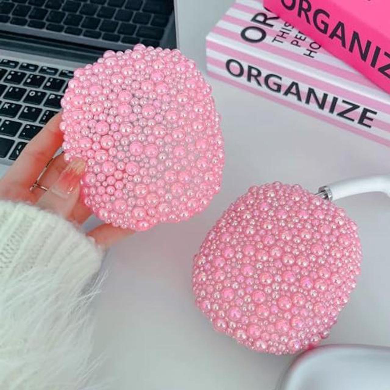 Alt view image 2 of 5 - Glitter Pearls Case Cover for AirPods Max Headphones with Cleaner Pen Girls, Soft Handmade Beads TPU Ear Cups/Ear Pad/Headband Case Cover Silicone Protector for Apple Air Pod Max Accessories, Pink