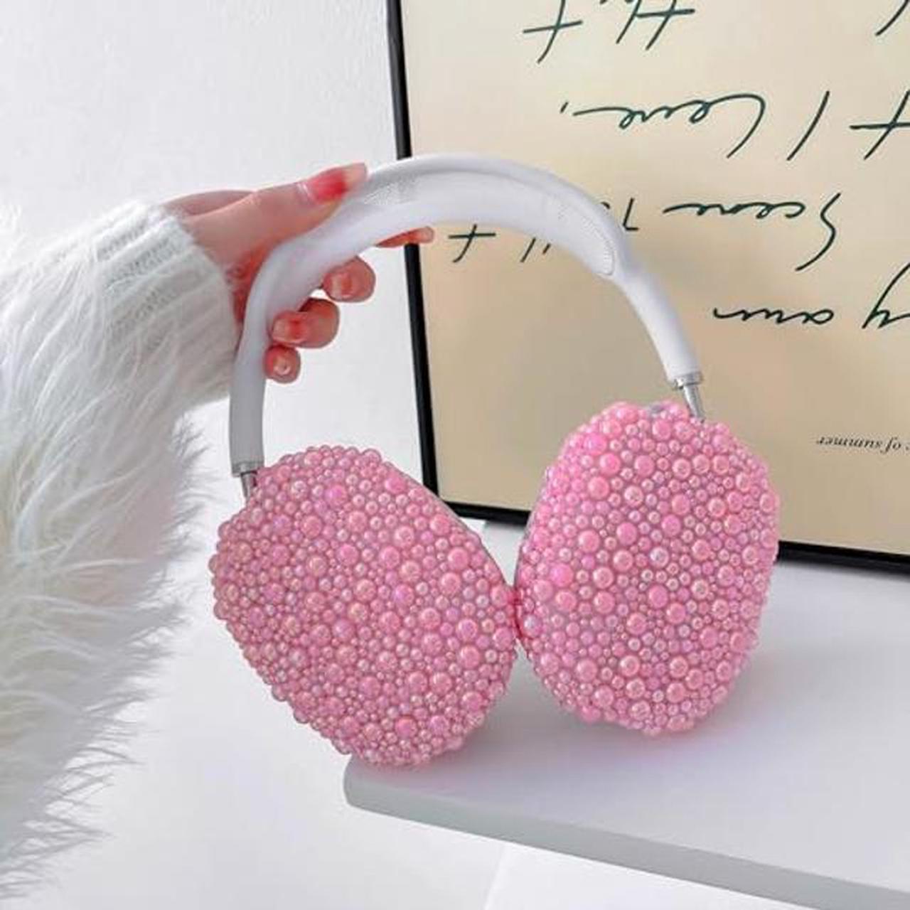 Alt view image 4 of 5 - Glitter Pearls Case Cover for AirPods Max Headphones with Cleaner Pen Girls, Soft Handmade Beads TPU Ear Cups/Ear Pad/Headband Case Cover Silicone Protector for Apple Air Pod Max Accessories, Pink