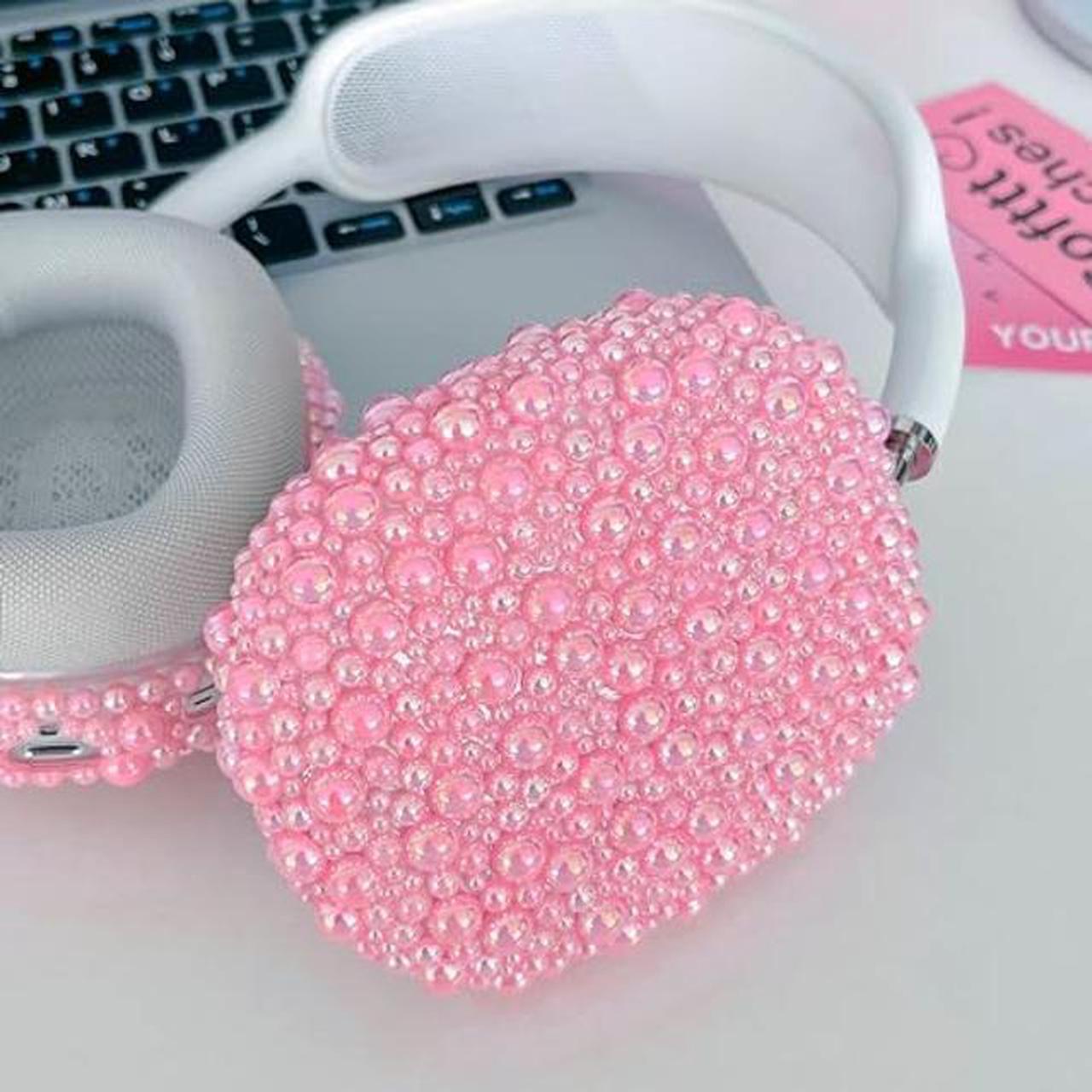 Alt view image 3 of 5 - Glitter Pearls Case Cover for AirPods Max Headphones with Cleaner Pen Girls, Soft Handmade Beads TPU Ear Cups/Ear Pad/Headband Case Cover Silicone Protector for Apple Air Pod Max Accessories, Pink