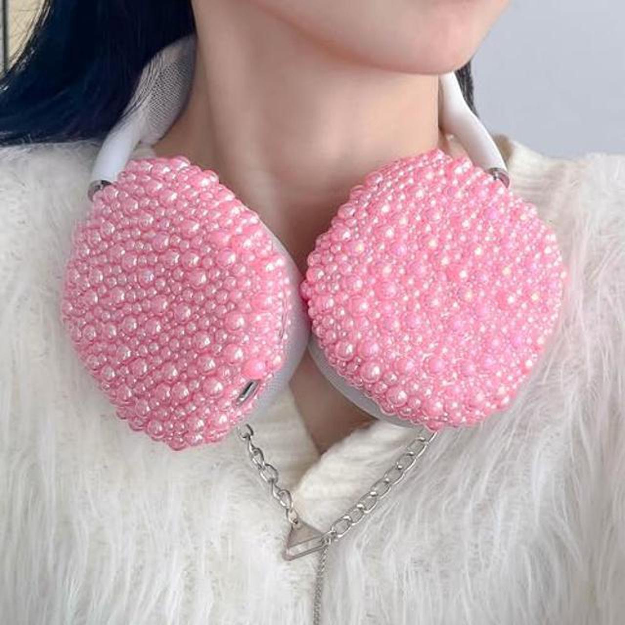 Alt view image 5 of 5 - Glitter Pearls Case Cover for AirPods Max Headphones with Cleaner Pen Girls, Soft Handmade Beads TPU Ear Cups/Ear Pad/Headband Case Cover Silicone Protector for Apple Air Pod Max Accessories, Pink
