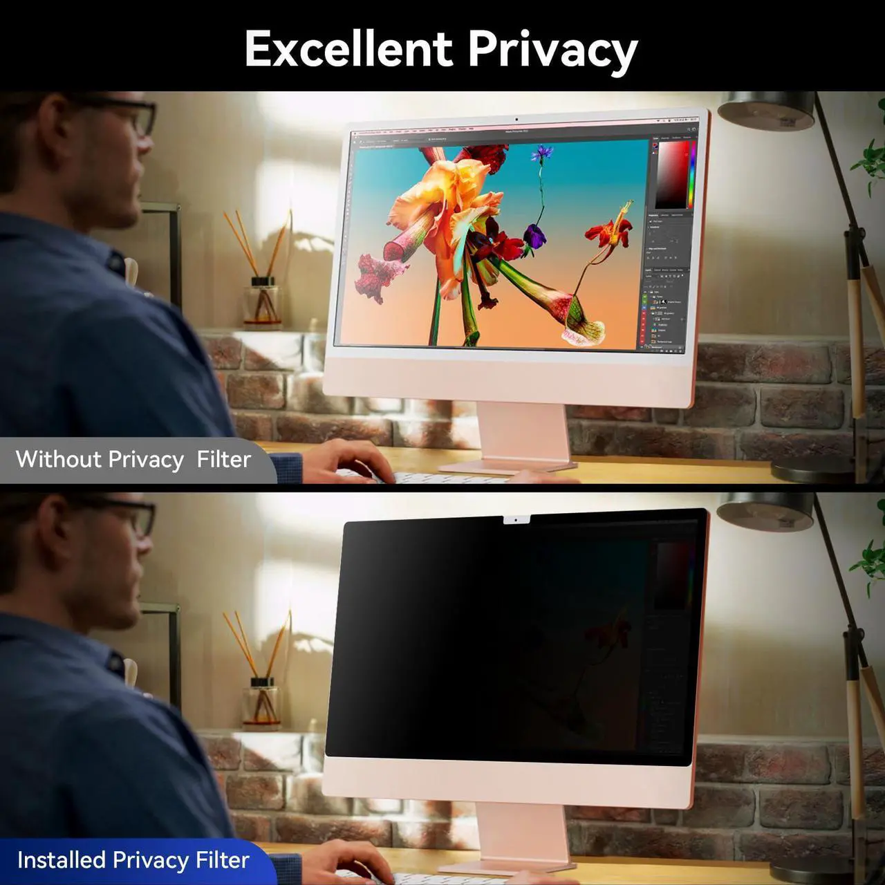 Alt view image 2 of 5 - [2024 New] Fully Removable Privacy Screen for iMac 27 Inch Studio Display Desktop Computer Monitor, Anti Glare Blue Light Filter Privacy Shield, Upgraded Anti Spy 27 Inch iMac Privacy Protector
