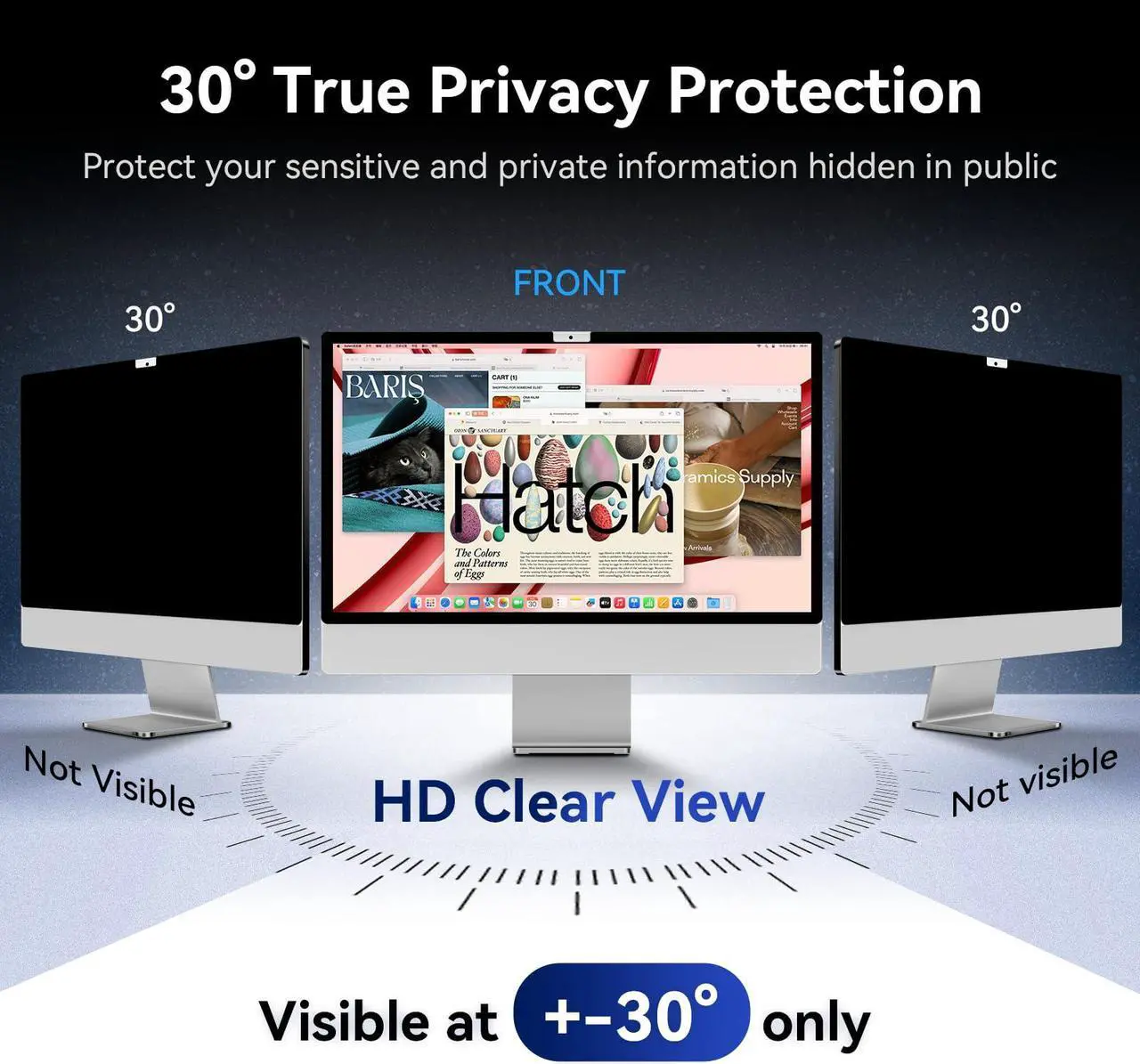 Alt view image 3 of 5 - [2024 New] Fully Removable Privacy Screen for iMac 27 Inch Studio Display Desktop Computer Monitor, Anti Glare Blue Light Filter Privacy Shield, Upgraded Anti Spy 27 Inch iMac Privacy Protector
