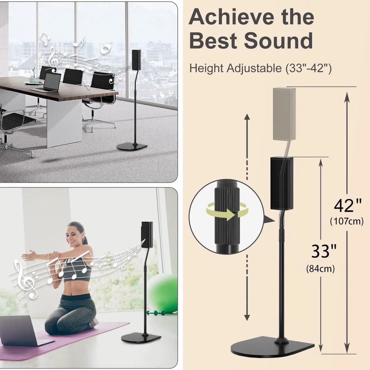 Alt view image 2 of 5 - Adjustable Speaker Stand Pair for Bose Built in Cable Management wr Slideconnect Bracket, for UB-20, UFS-20 II, Lifestyle 600, CineMate II, Lifestyle SoundTouch, Acoustimass Series Bose Speaker Stands
