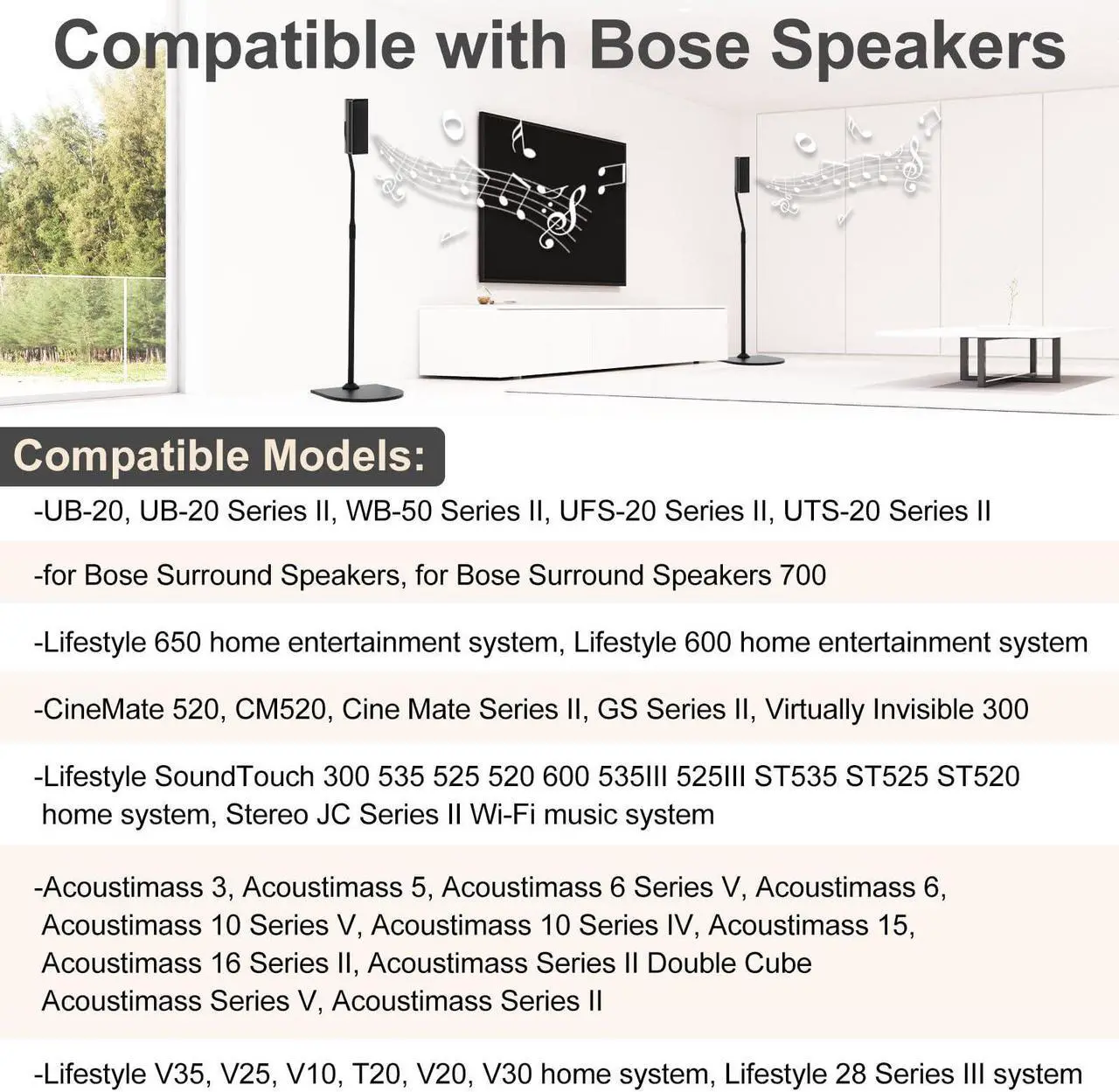 Alt view image 3 of 5 - Adjustable Speaker Stand Pair for Bose Built in Cable Management wr Slideconnect Bracket, for UB-20, UFS-20 II, Lifestyle 600, CineMate II, Lifestyle SoundTouch, Acoustimass Series Bose Speaker Stands