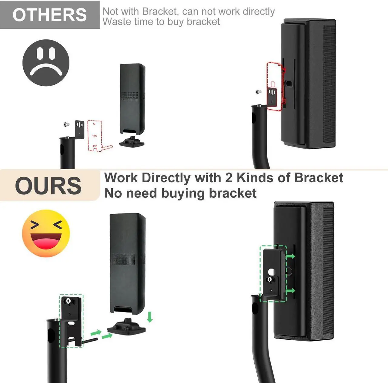 Alt view image 4 of 5 - Adjustable Speaker Stand Pair for Bose Built in Cable Management wr Slideconnect Bracket, for UB-20, UFS-20 II, Lifestyle 600, CineMate II, Lifestyle SoundTouch, Acoustimass Series Bose Speaker Stands
