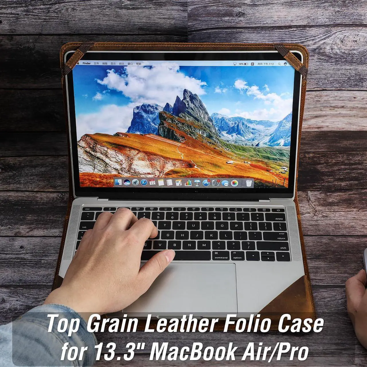 Alt view image 3 of 5 - CataPurus Top Grain Leather 13.3" Slim Laptop Folio Case Protector, Vintage Open Style, Fully Handmade, Compatible with MacBook Pro 13.3" MacBook Air 2022 DELL XPS 13" & Other PC, Coffee 13.3 Inch