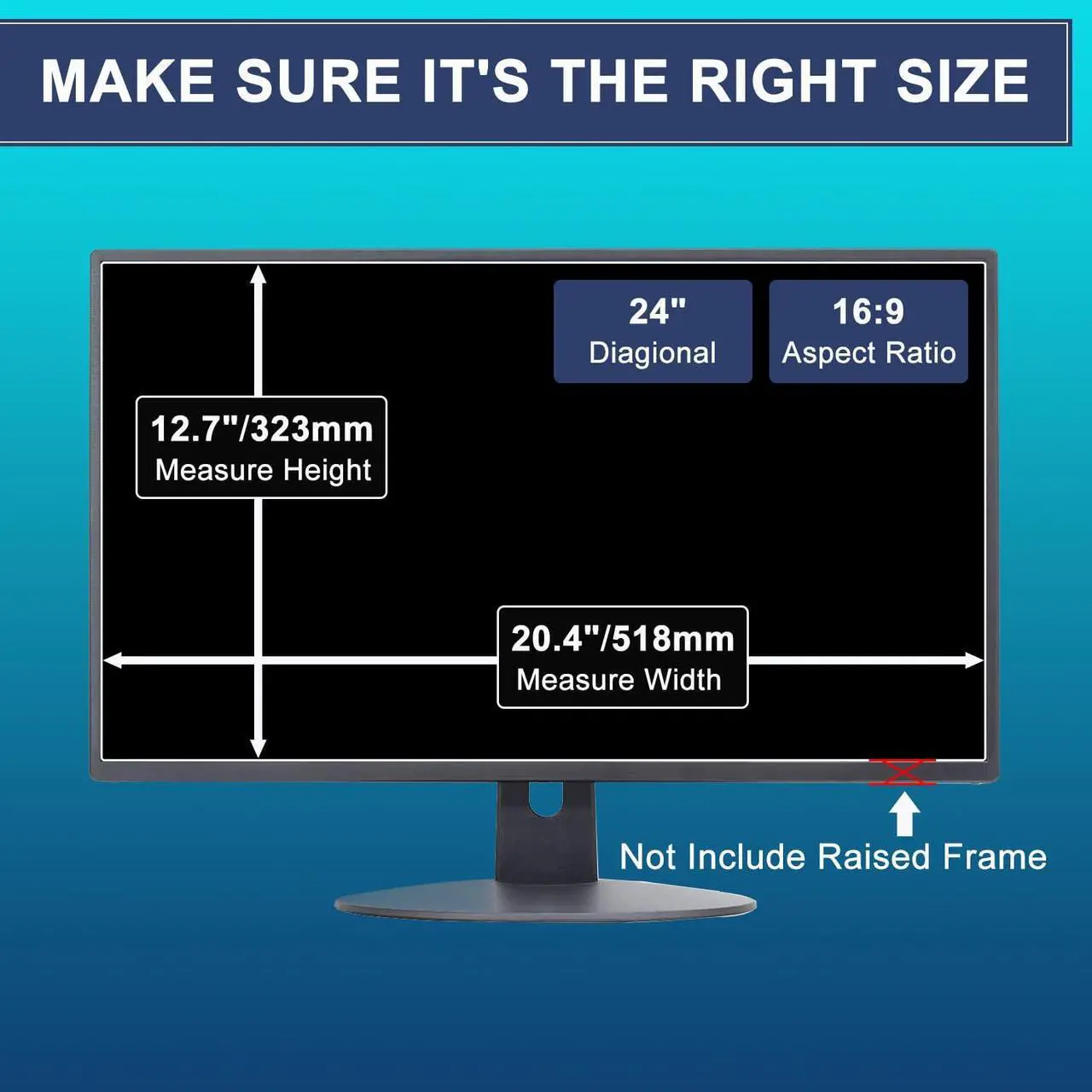 Alt view image 2 of 5 - 24" Anti Blue Light Anti Glare Screen Protector for Dell/HP/Acer/ViewSonic/ASUS/Aoc/Samsung/Sceptre/LG Diagonal 24" 16:9 Standard/Curved Monitor &Touchscreen, Protection Eyes (20.94" x 11.77" /W x H)