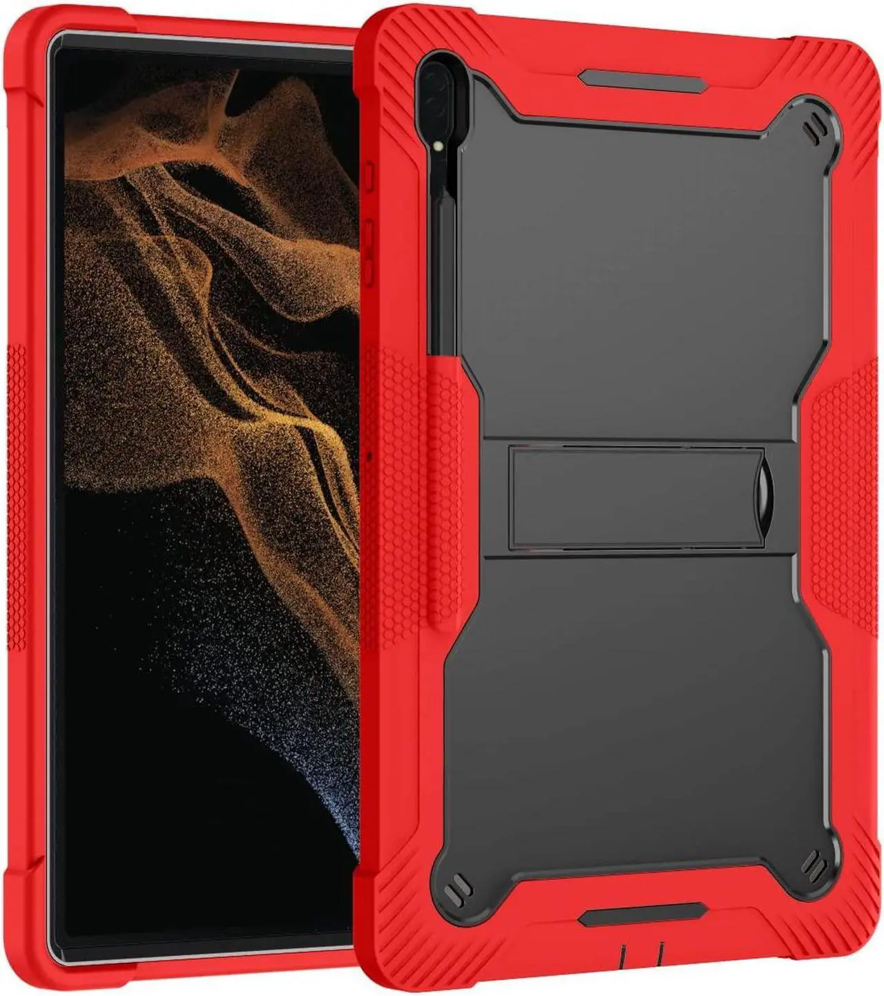 Main image of for Samsung Galaxy Tab S8 Ultra (2022) Model[SM-X900/X906] Hybrid Shockproof Rugged Drop Protection Cover with Kickstand 14.6Inch (red/Black)