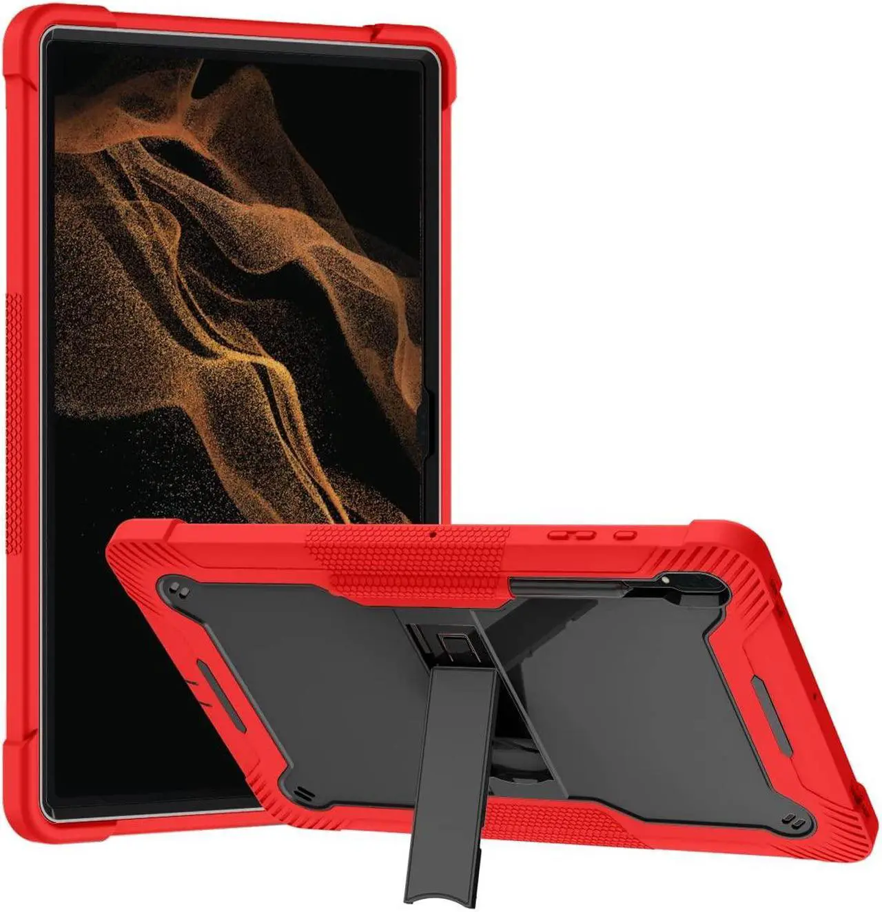 Alt view image 2 of 5 - for Samsung Galaxy Tab S8 Ultra (2022) Model[SM-X900/X906] Hybrid Shockproof Rugged Drop Protection Cover with Kickstand 14.6Inch (red/Black)