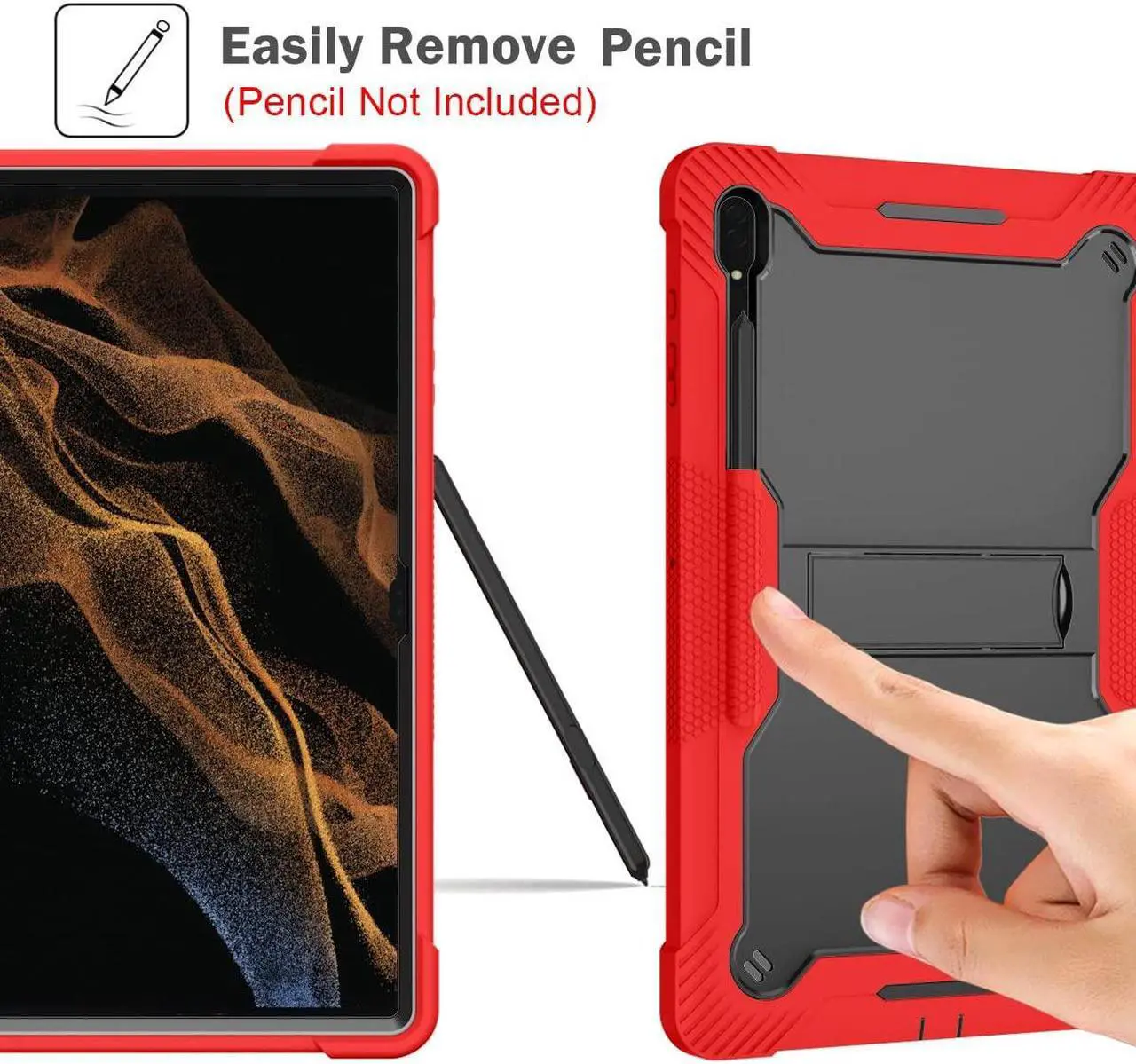 Alt view image 4 of 5 - for Samsung Galaxy Tab S8 Ultra (2022) Model[SM-X900/X906] Hybrid Shockproof Rugged Drop Protection Cover with Kickstand 14.6Inch (red/Black)