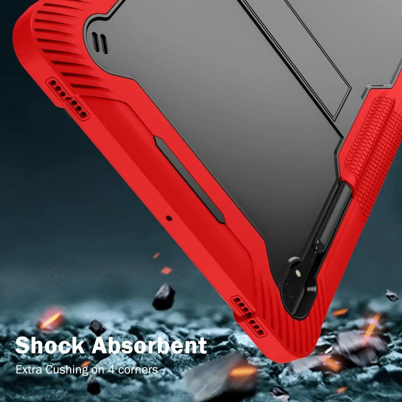 Alt view image 5 of 5 - for Samsung Galaxy Tab S8 Ultra (2022) Model[SM-X900/X906] Hybrid Shockproof Rugged Drop Protection Cover with Kickstand 14.6Inch (red/Black)