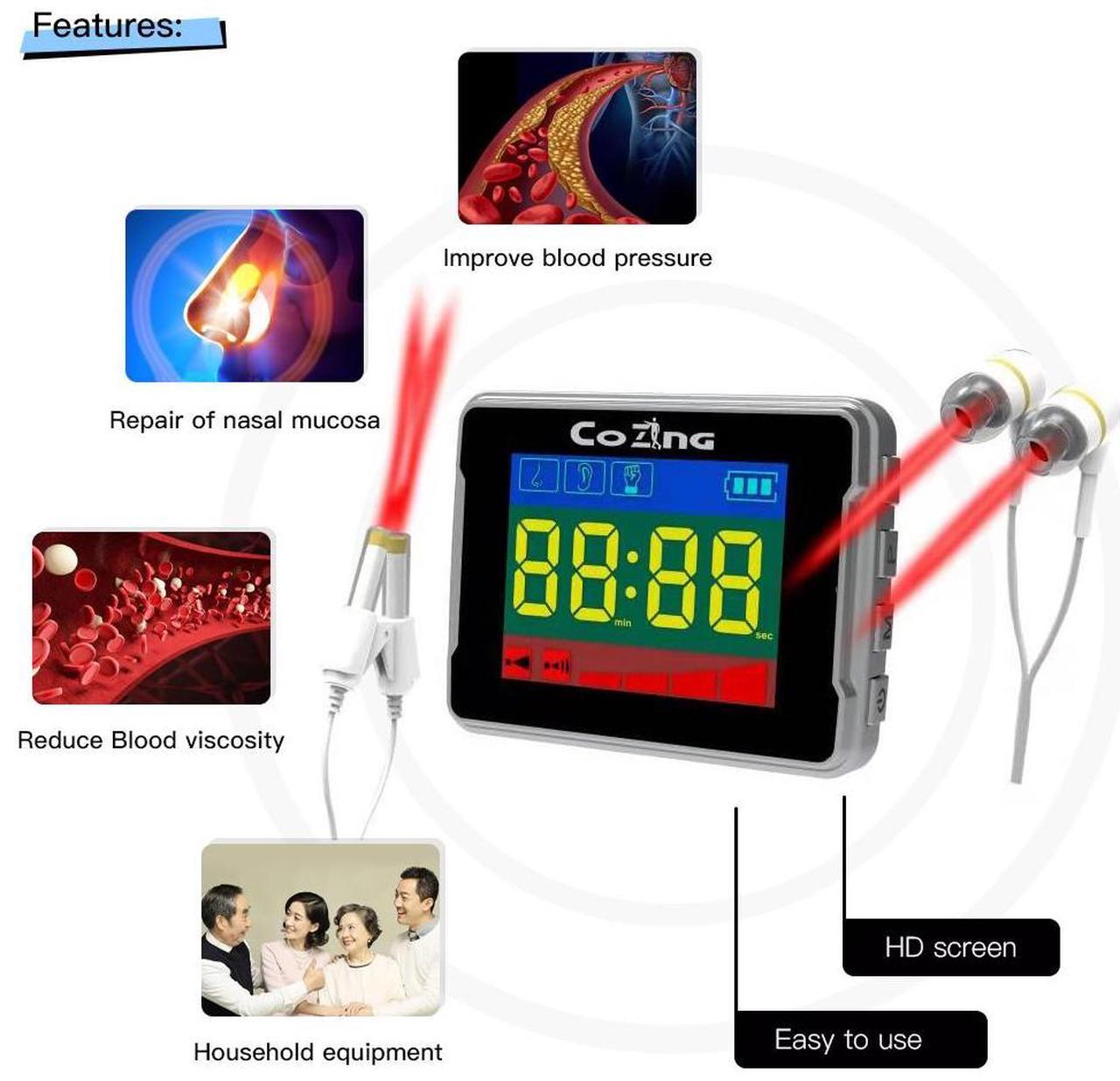 Main image of COZING 650nm Cold Laser Watch Therapy Device Home Medical Tools Rhinitis For Hypertension, Hyperlipidemia
