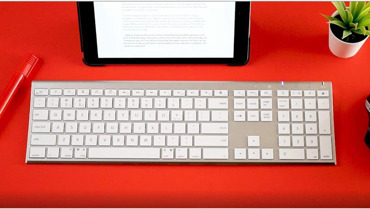 Alt view image 7 of 7 - Wireless Bluetooth Keyboard With Numeric KeypadMulti Device Keyboard For Mac Pro/Mini, Apple Imac, Macbook, Laptop, Computer Windows Pc. Android, Smartphones, Tablets (Aluminum Silver)