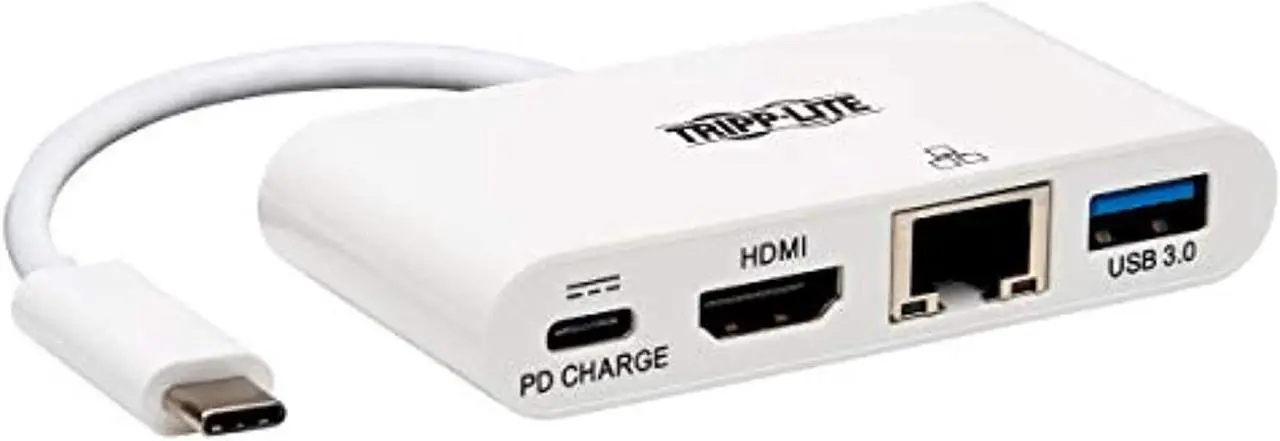 Main image of Tripp Lite Usb C To Hdmi Multiport Video Adapter Converter 4K W/ Usb-A Hub, Usb-C Pd Charging Port & Gigabit Ethernet Port, Thunderbolt 3 Compatible, Usb Type C, Usb Type-C (U444-06N-H4gu-C),White